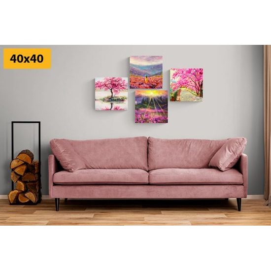 Képszett festmények imitációja rózsaszín árnyalatokban