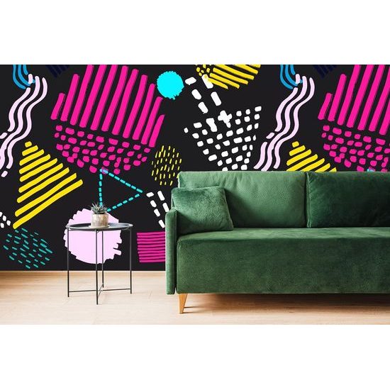 Tapéta modern Memphis minta fekete háttéren