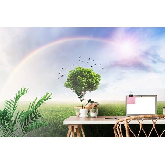 Tapéta varázslatos fa a szivárvány alatt