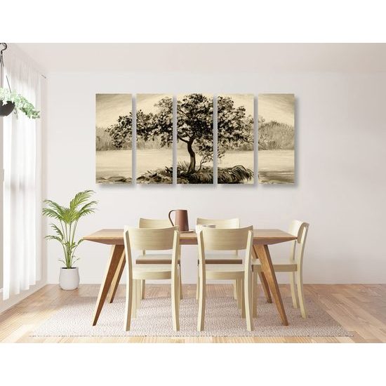 5 részes kép cseresznyefa magában szépia kivitelben