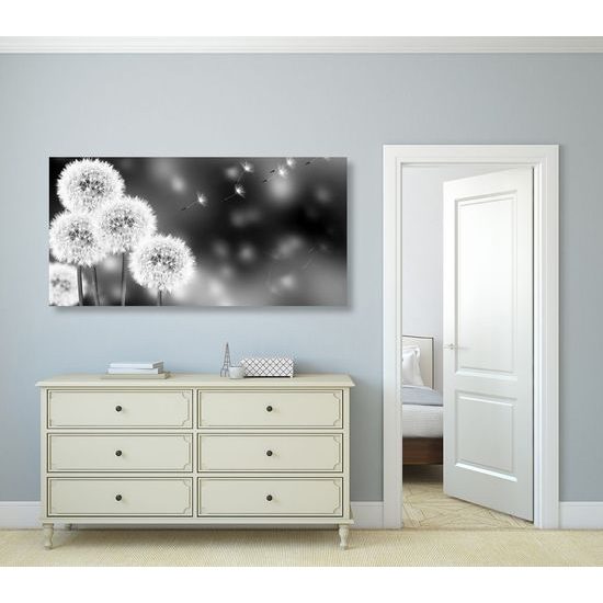 Kép bolyhos pitypangok fekete-fehér kivitelben