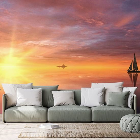 Öntapadó fotótapéta magányos hajó naplementekor