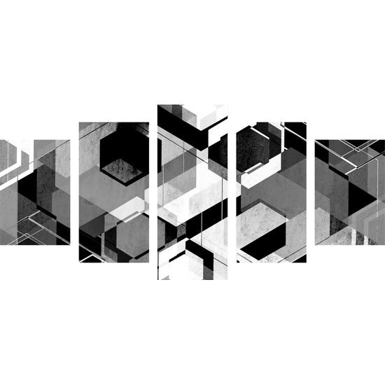 5 részes kép alakzatok futurisztikus absztrakciója fekete-fehér kivitelben