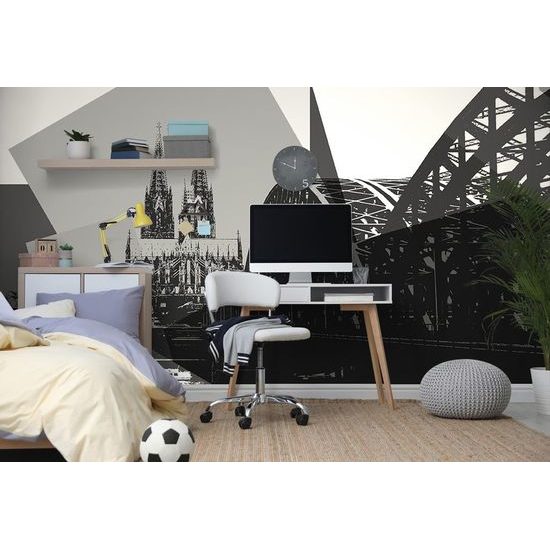 Fekete-fehér öntapadó tapéta Köln pop art stílusban