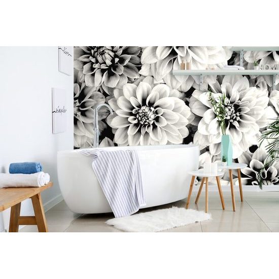 Öntapadó fotótapéta bájos dália fekete-fehér változatban