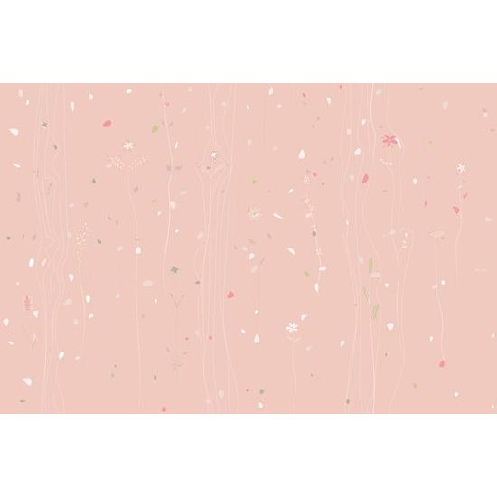 Öntapadó tapéta grafikus rét virágok rózsaszín design