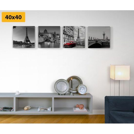 Képszett retro piros autó Párizsban