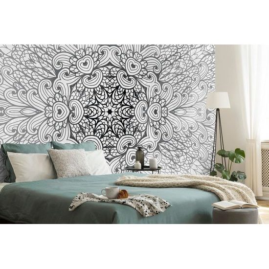Öntapadó tapéta művészi Mandala festés fekete-fehér változatban