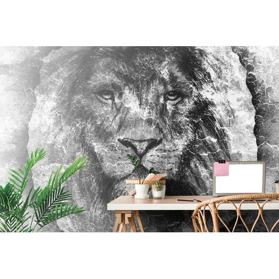Fekete-fehér oroszlánarc tapéta