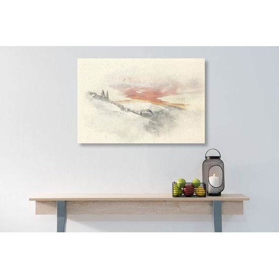 Kép havas táj a naplementében