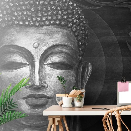 Eredeti fekete-fehér tapéta Buddha arcáról