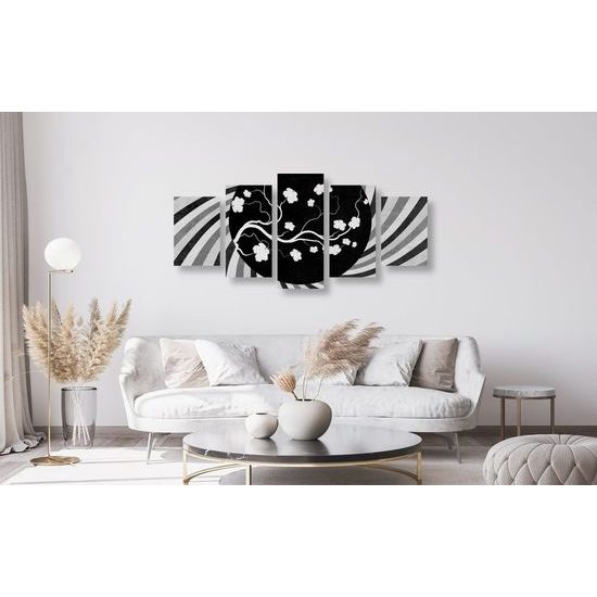 5 részes kép ázsiai modern művészet fekete-fehér kivitelben