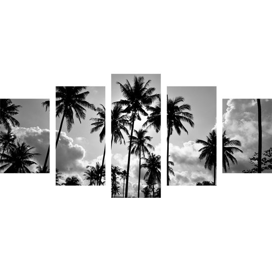 5 részes kép naplemente a trópusi paradicsomban fekete-fehér kivitelben