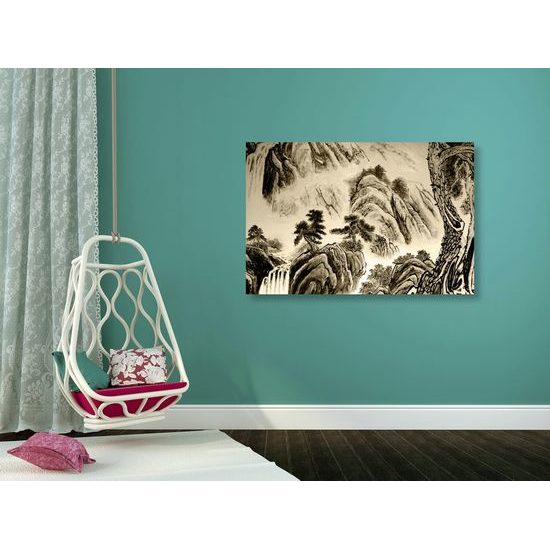 Kép kínai természet festménye szépia kivitelben