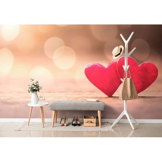 Fotótapéta piros szívek fa alapon