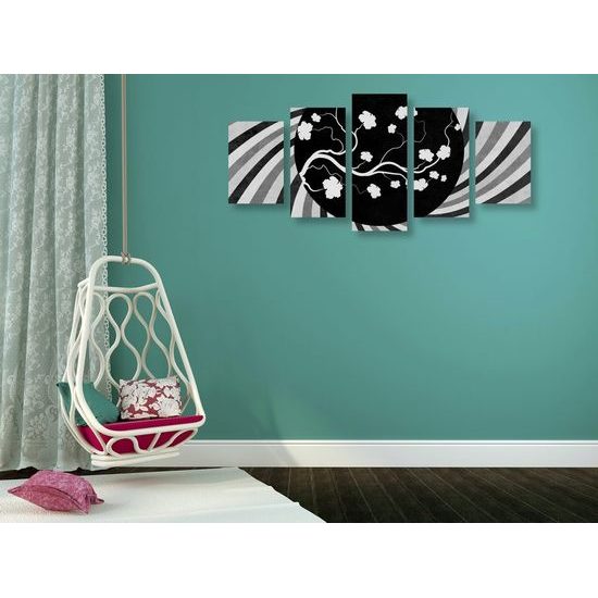 5 részes kép ázsiai modern művészet fekete-fehér kivitelben