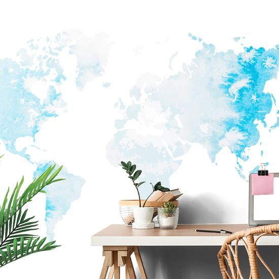 Öntapadó tapéta akvarell világtérkép világoskék színben