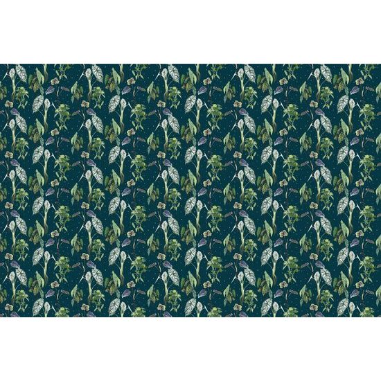 Öntapadó tapéta gyönyörű trópusi növények kék alapon