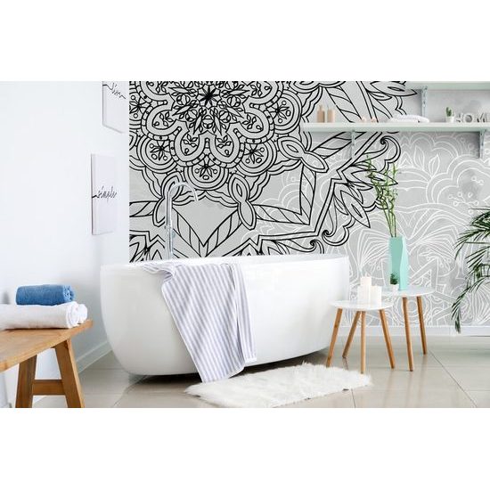 Öntapadó tapéta jég Mandala fekete-fehérben