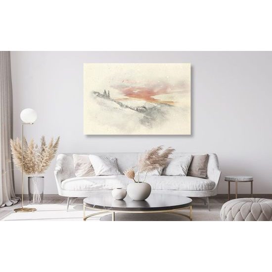 Kép havas táj a naplementében