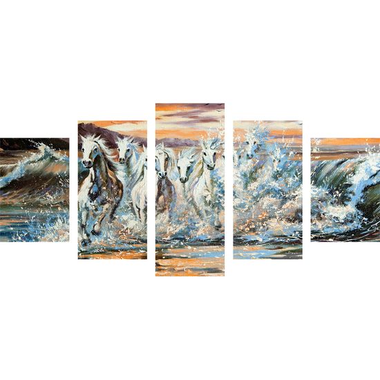 5 részes kép vízben gázoló lovak