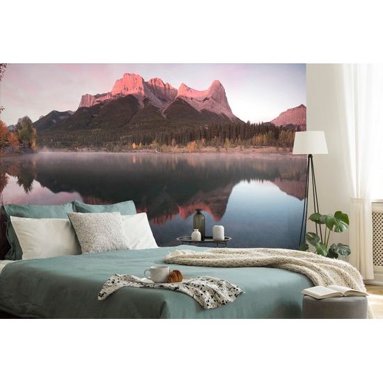 Öntapadó fotótapéta naplemente a tó mellett a Dolomitokban