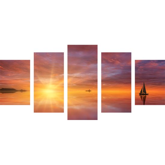 5 részes kép csónak és a gyönyörű naplemente