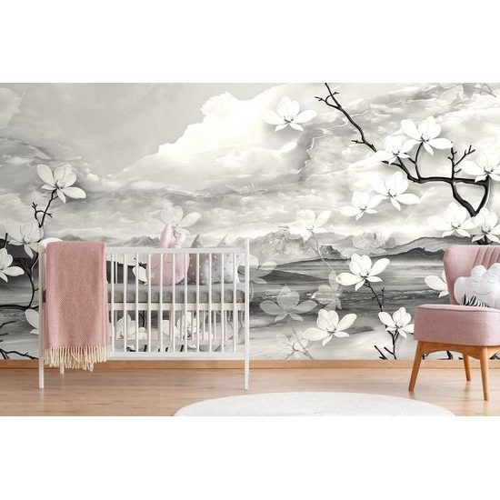 Öntapadó tapéta a természet játéka fekete-fehér változatban