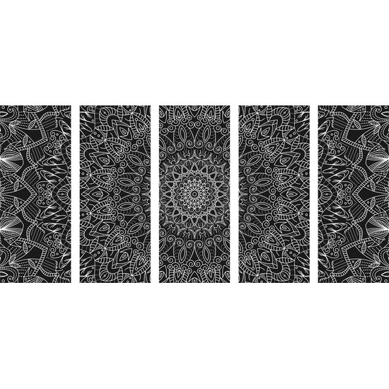 5 részes kép részletes fekete-fehér Mandala