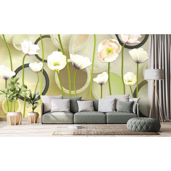 Tapéta fehér mák virágok absztrakt háttérrel