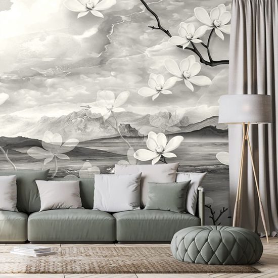 Tapéta a természet játéka fekete-fehér változatban