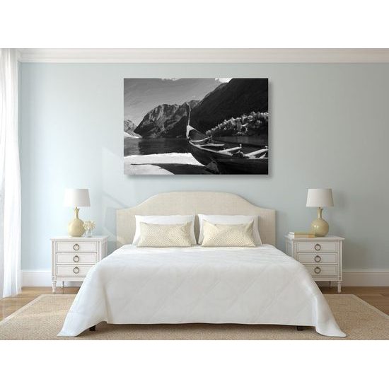 Kép festett vikinghajó fekete-fehér kivitelben