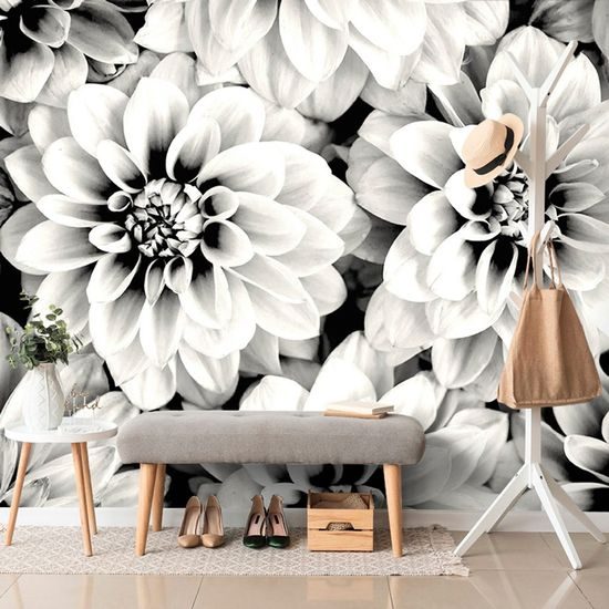 Öntapadó fotótapéta bájos dália fekete-fehér változatban