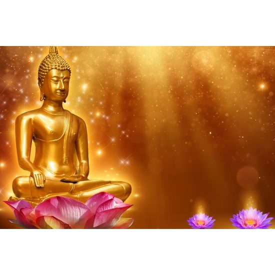 Kép Buddha lótuszvirágoknál