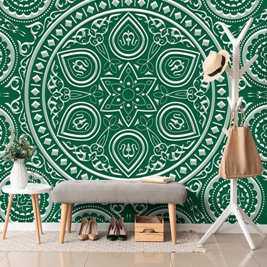 Tapéta kellemes Mandala zöld alapon