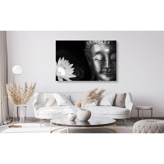 Kép Buddha egyesülése a természettel fekete-fehér kivitelben