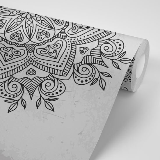 Öntapadó tapéta ősi Mandala fekete-fehérben