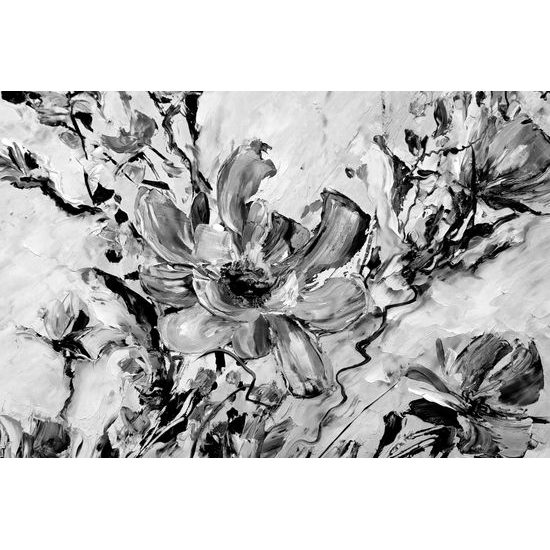 Kép festett nyári virágok fekete-fehér kivitelben