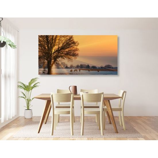 Kép reggel a havas tájban