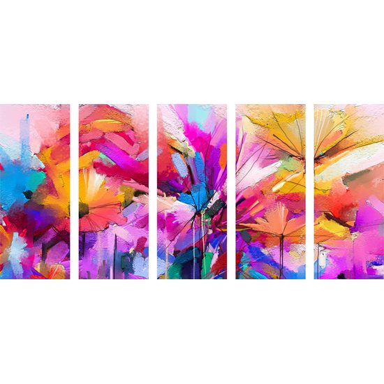 5 részes kép sokszínű absztrakt virágok