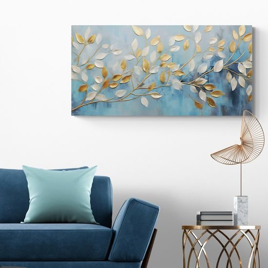 Kép arany-fehér levelek kék háttéren