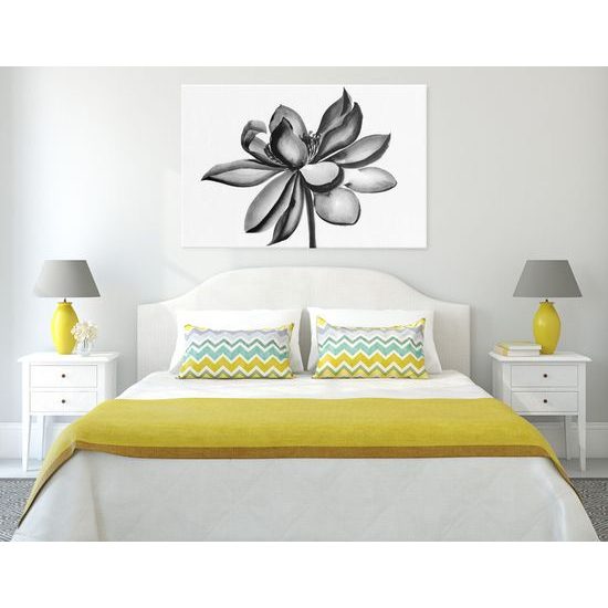 Kép akvarell lótuszvirág fekete-fehér kivitelben