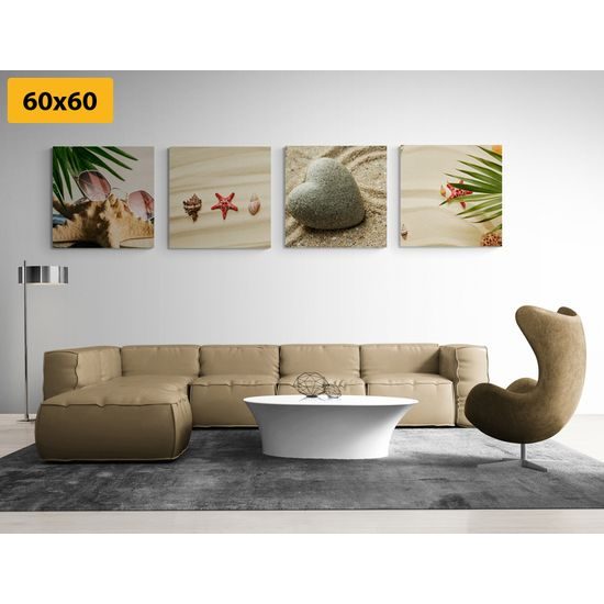 Képszett kagylókkal teli homokos tengerpart