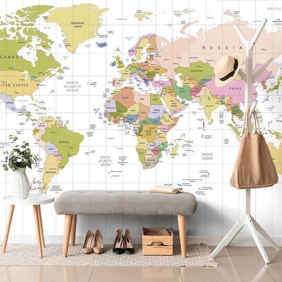 Öntapadó tapéta világ térkép fehér alapon