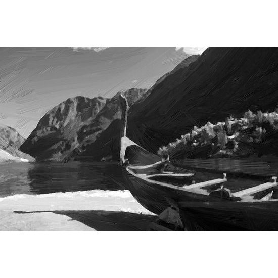 Kép festett vikinghajó fekete-fehér kivitelben