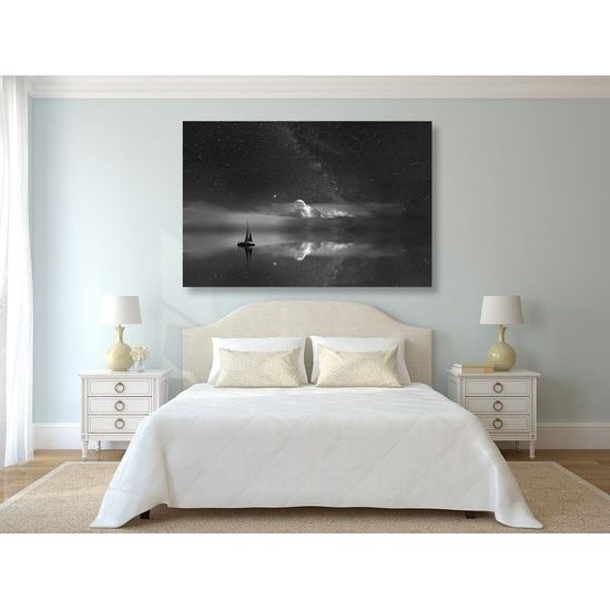 Kép csónak a sötétség leple alatt fekete-fehér kivitelben