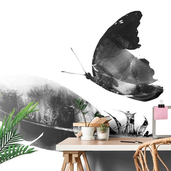 Öntapadó tapéta Fekete-fehér pillangó tollal