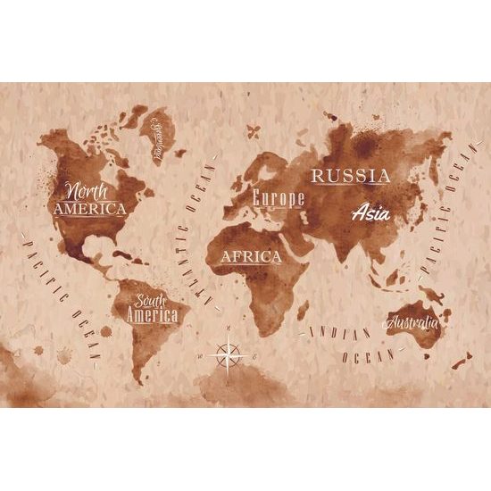 Öntapadó tapéta régi világtérkép szépia színben