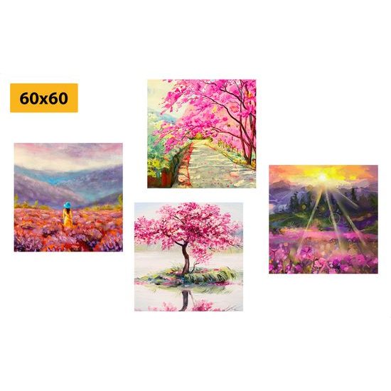 Képszett festmények imitációja rózsaszín árnyalatokban