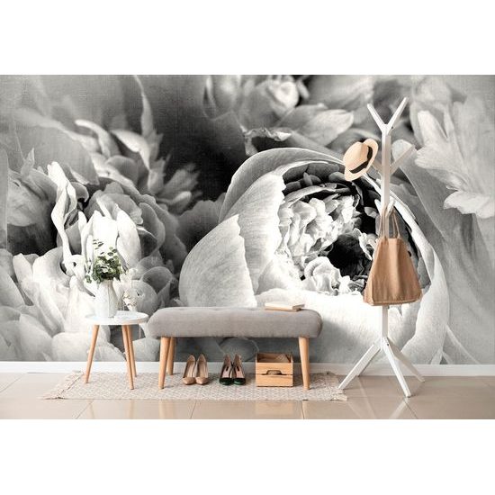 Fekete-fehér mágikus virág öntapadó tapéta